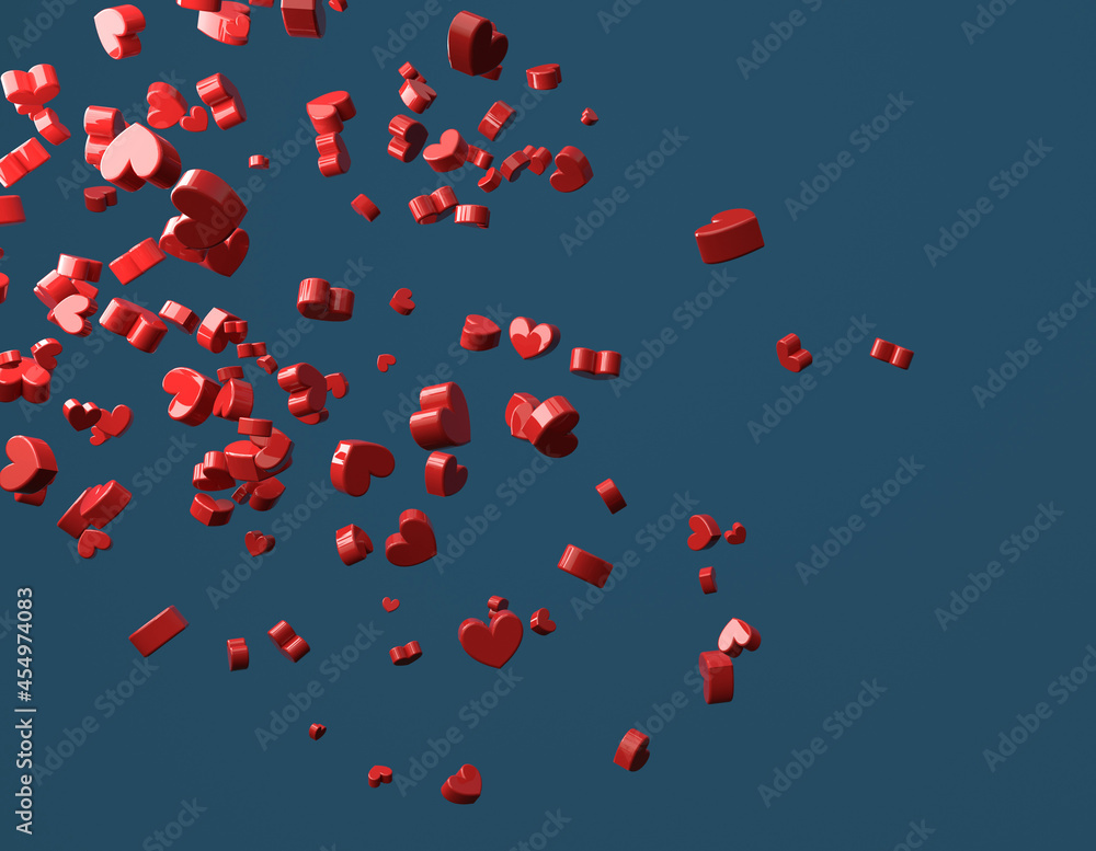 Flying scattered small hearts - 3D render Flying scattered small hearts - 3D render