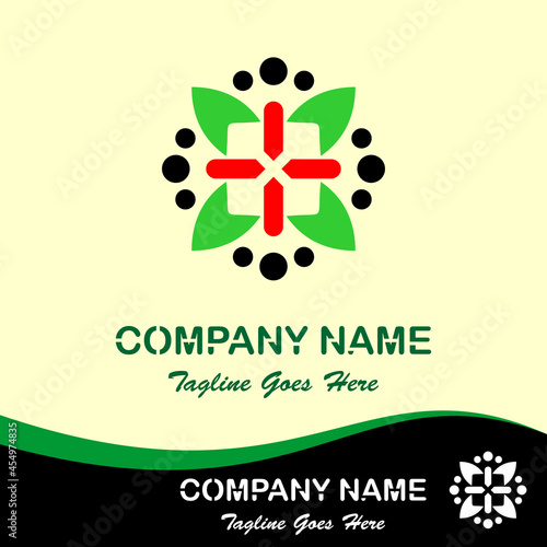 Vector design elements for your company logo, icon green kite red cross and 12 black dots. Business company template. Simple, cool and modern colorful abstract logo