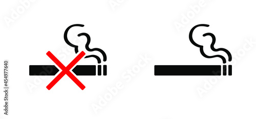 Forbidden no smoking pictogram. Stop, no smoke cigarette tobacco or cigarettes. Smokking signboard on brick wall. Vector logo. Designated area. No smoking day photo