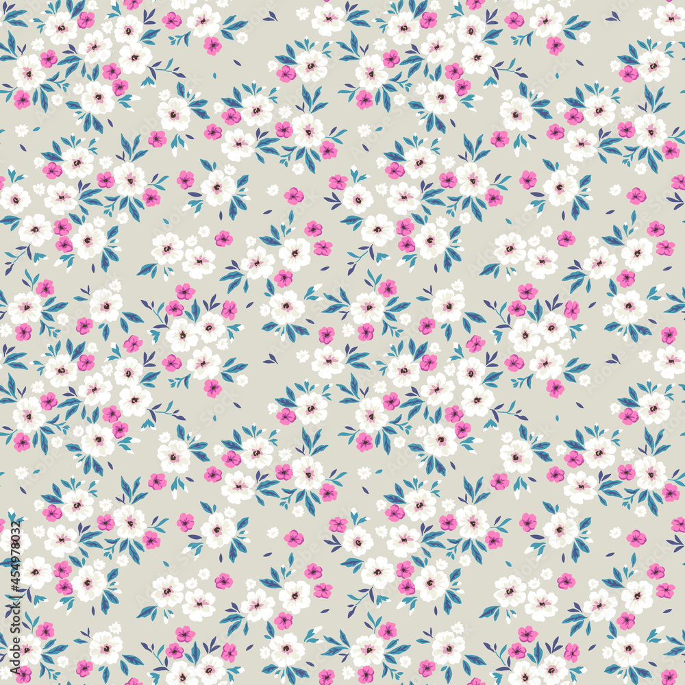 Beautiful floral pattern in small abstract flowers. Small white flowers. Pastel gray background. Ditsy print. Floral seamless background. The elegant the template for fashion prints. Stock pattern. Beautiful floral pattern in small abstract flowers. Small white flowers. Pastel gray background. Ditsy print. Floral seamless background. The elegant the template for fashion prints. Stock pattern.
