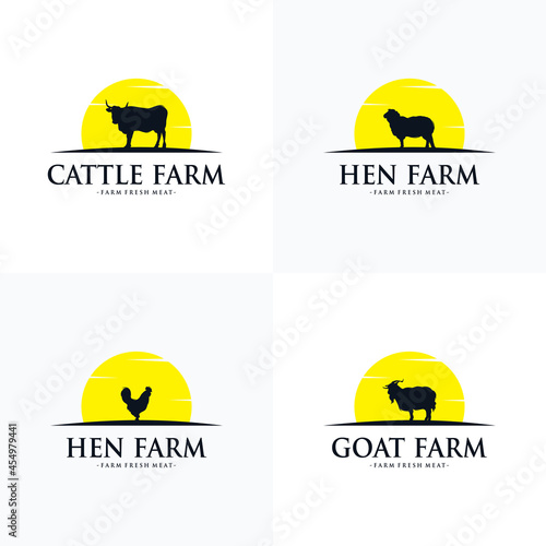 Farm logo design concept cow, lamb, goat and chicken farm