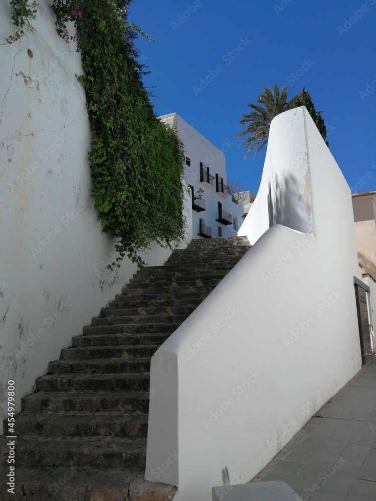 narrow street in village city of Ibiza