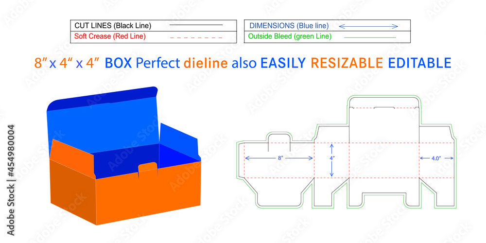 Surgical mask box dieline and 3D box vector file 8 x 4.0 x 4 inch box ...