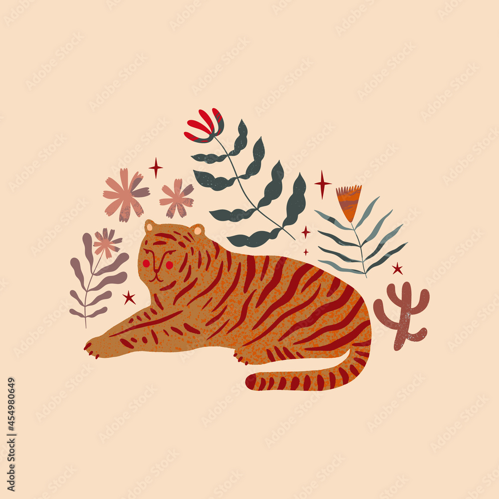 Terracotta tiger abstraction minimalist design. Boho modern minimal