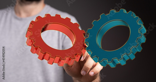 Man draws gears on virtual ...