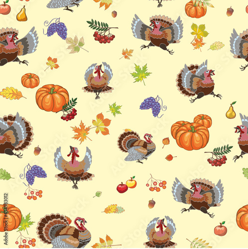 Posters on the day of Thanksgiving  pattern  festive turkey image  color fun pattern for decoration  packaging and printing