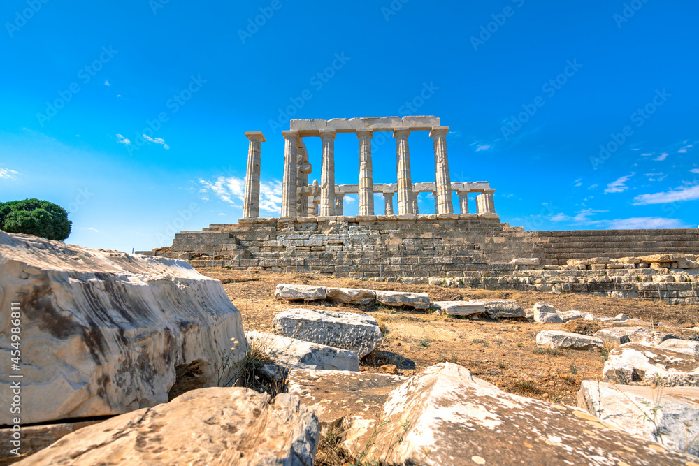 The ancient Temple of Poseidon at Sounion, Attica, Greece