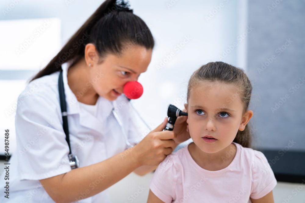 Otolaryngology Infection. Child Doctor Checking Ear Otolaryngology Infection. Child Doctor Checking Ear