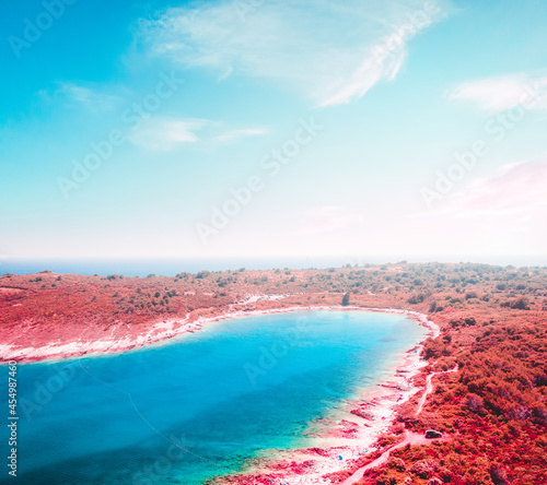 Breathtaking color infra-red lagoon on sunny day. Artistic style picture. © Leonid Tit