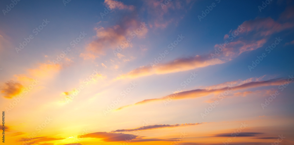 Awesome colorful sunset with cloudy sky. Photo of textured sky.