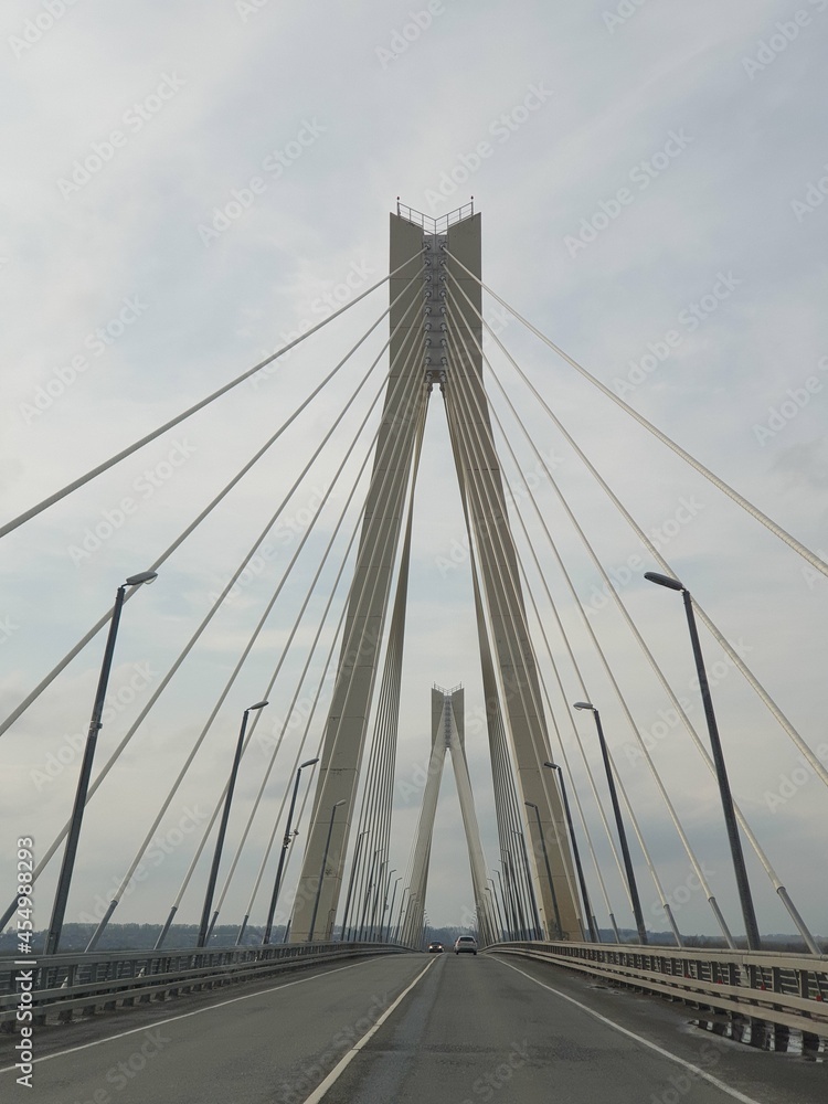 the road over the cable-stayed bridge over its structures