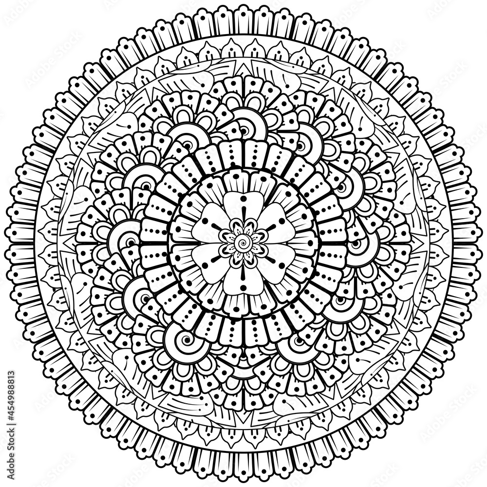 Mehndi flower for henna, mehndi, tattoo, decoration. decorative ornament in ethnic oriental style. doodle ornament. coloring book page.