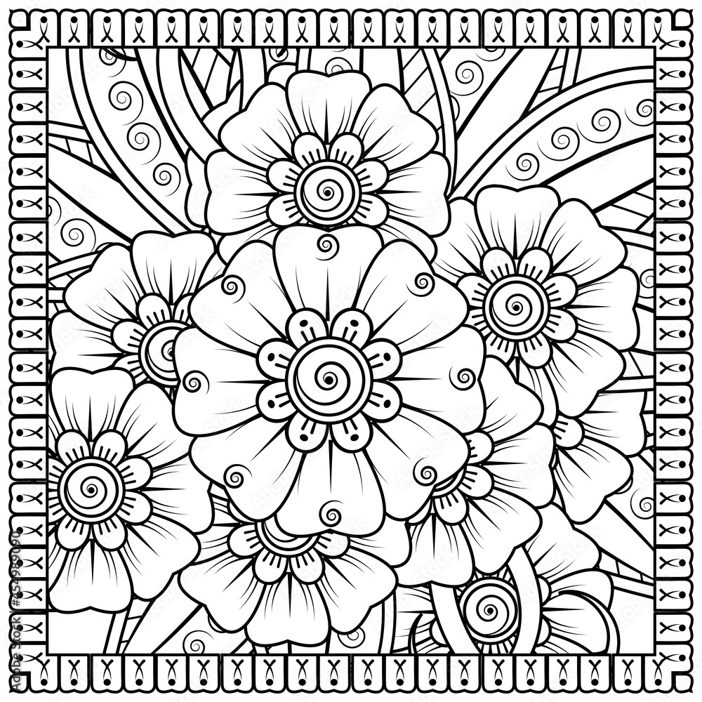 Mehndi flower for henna, mehndi, tattoo, decoration. decorative ornament in ethnic oriental style. doodle ornament. coloring book page. Mehndi flower for henna, mehndi, tattoo, decoration. decorative ornament in ethnic oriental style. doodle ornament. coloring book page.