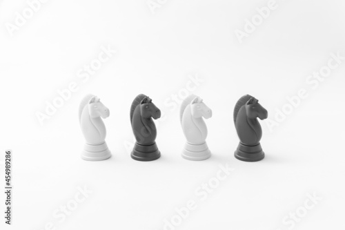 Set of black chess pieces. Photograph isolated on white background to use as montage