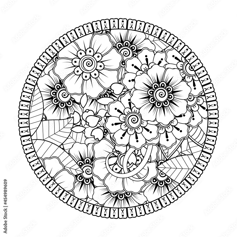 Mehndi flower for henna, mehndi, tattoo, decoration. decorative ornament in ethnic oriental style. doodle ornament. coloring book page.