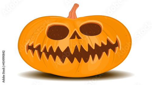 Halloween pumpkin on a white background, orange pumpkin with different shapes and faces. Vector illustration.