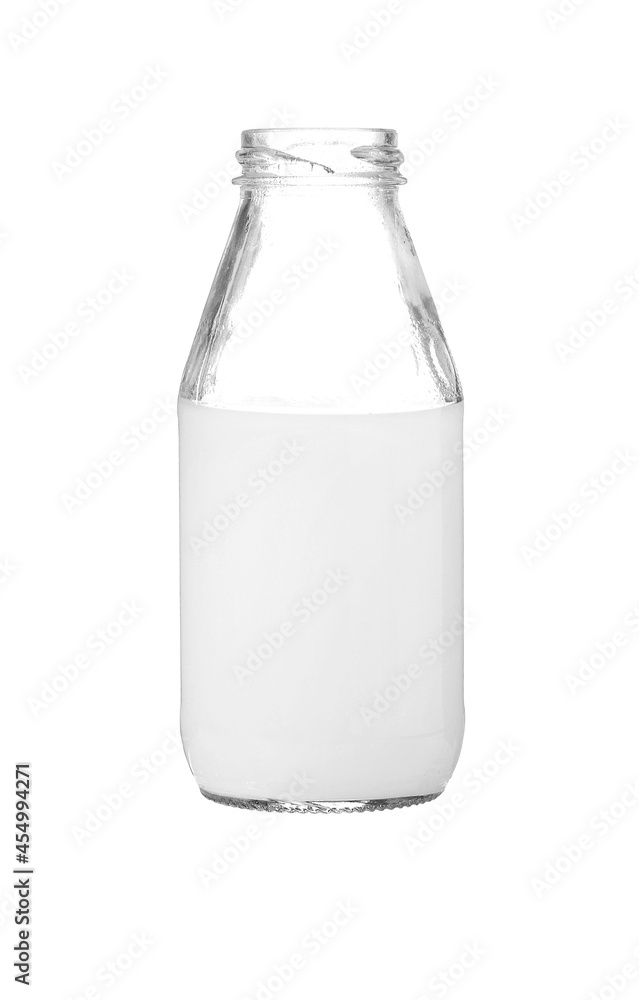 Milk in glass bottle on white background Milk in glass bottle on white background