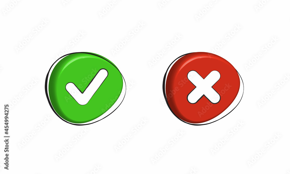 Green tick and red cross signs for yes and no buttons. Pixel perfect Green tick and red cross signs for yes and no buttons. Pixel perfect