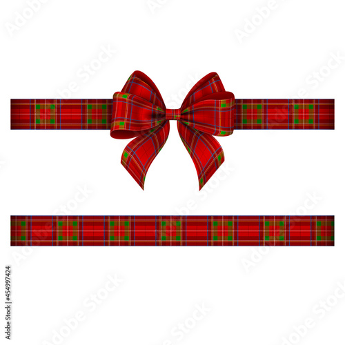 Christmas bow and ribbon with tartan texture
