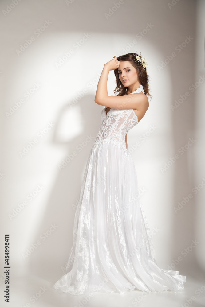 Happy beautiful bride over white background Happy beautiful bride over white background