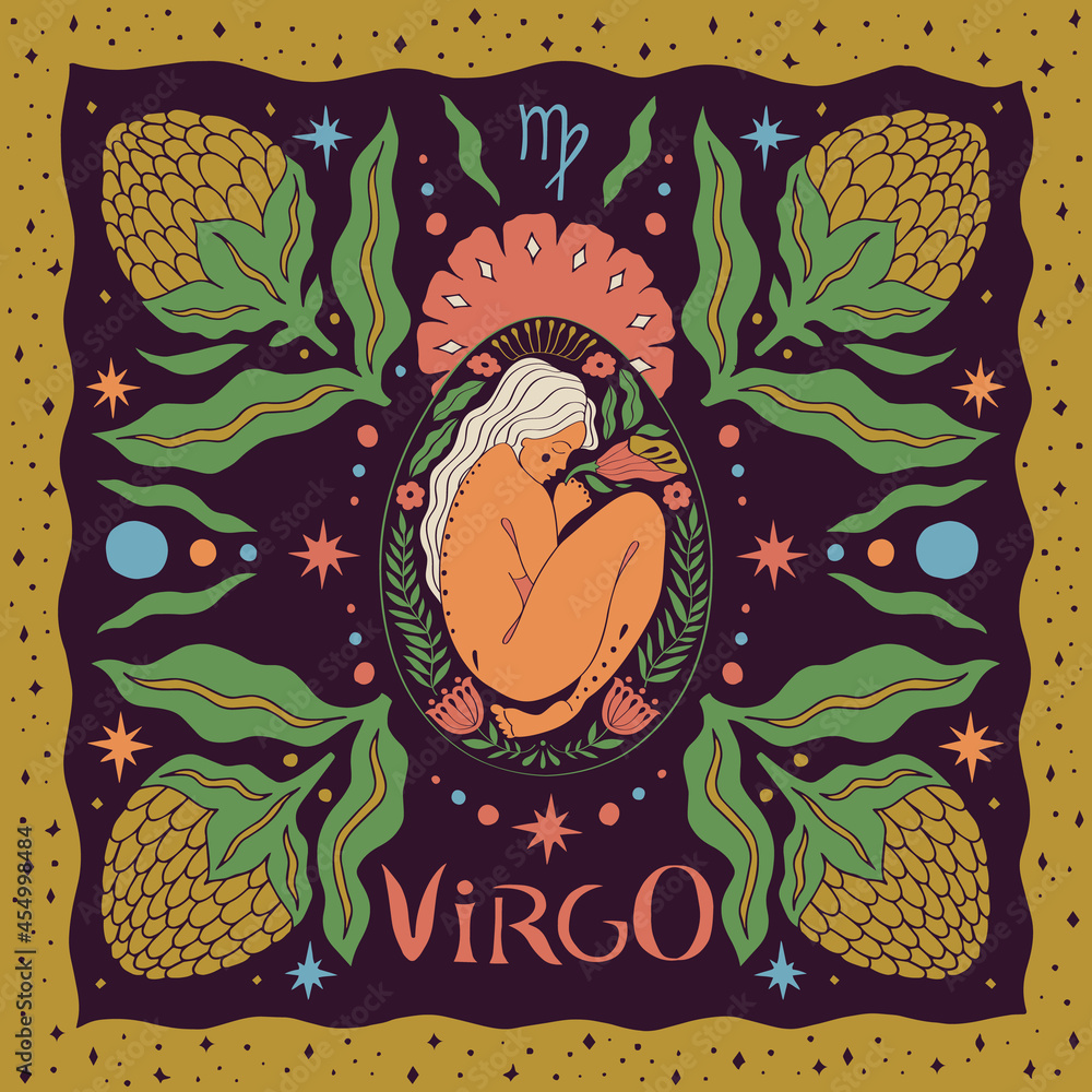 Virgo zodiac sign. Horoscope. Illustration for souvenirs and social networks - obrazy, fototapety, plakaty 
