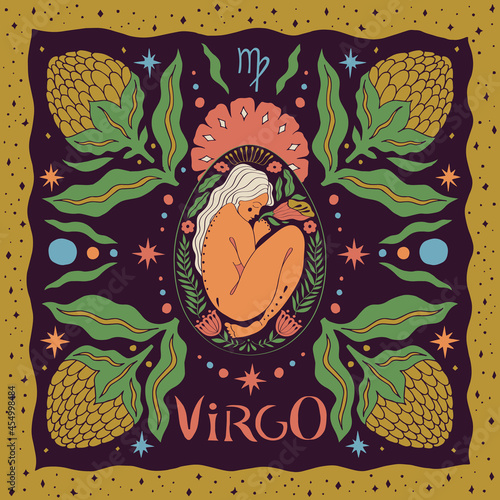 Virgo zodiac sign. Horoscope. Illustration for souvenirs and social networks photo