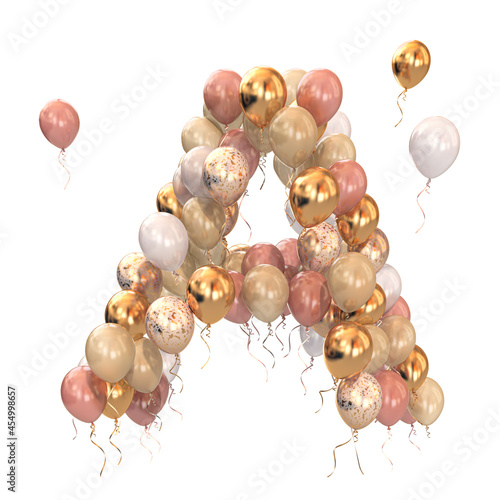 Letter A from balloons iisolated on white. Text letter for holiday, birthday, celebration. photo