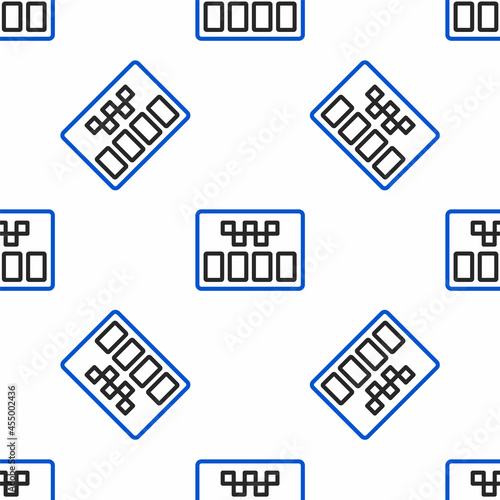 Line Taximeter device icon isolated seamless pattern on white background. Measurement appliance for passenger fare in taxi car. Colorful outline concept. Vector