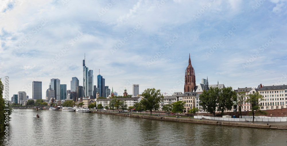Panoramic view of downtown Frankfurt, Germany and the Main River.