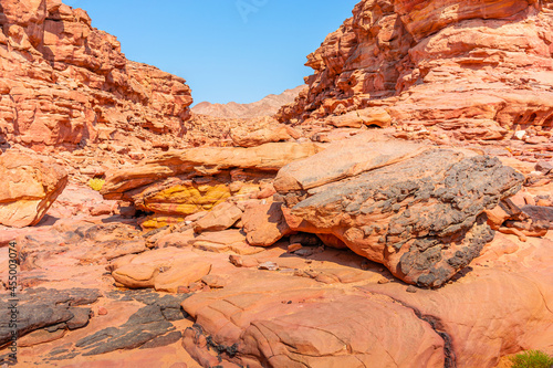 Colored Salam canyon in the Sinai Peninsula  beautiful curved limestone stones.