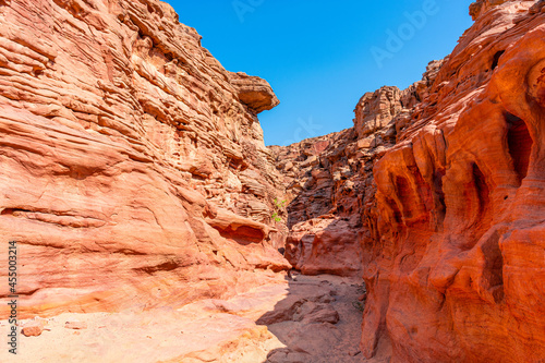 Colored Salam canyon in the Sinai Peninsula  beautiful curved limestone stones.