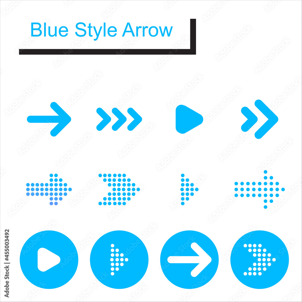Blue style arrow icon set. Simple circle shape internet button on blue background. Contemporary modern style. this vector illustration web design element saved 8 eps