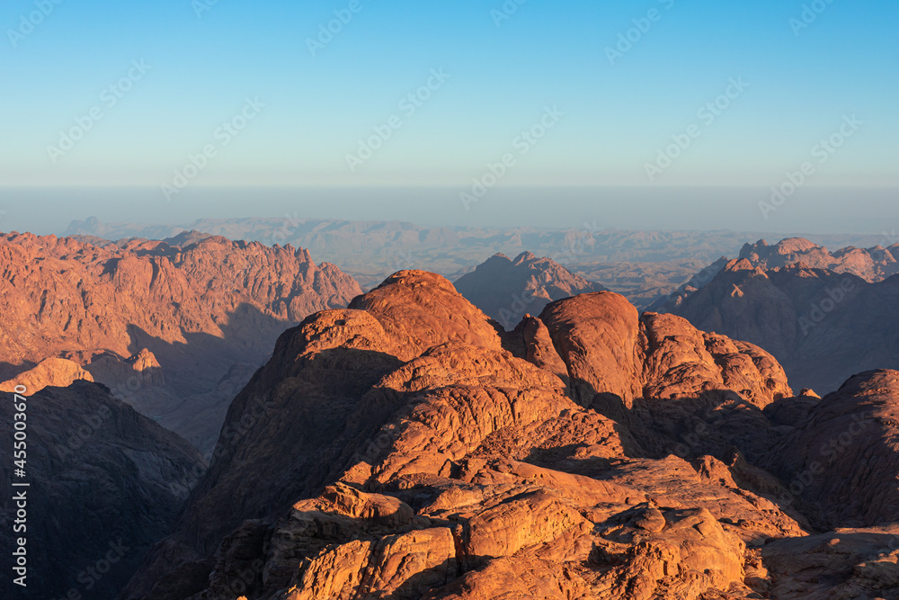 Sunrise over Mount Sinai, view from Mount Moses