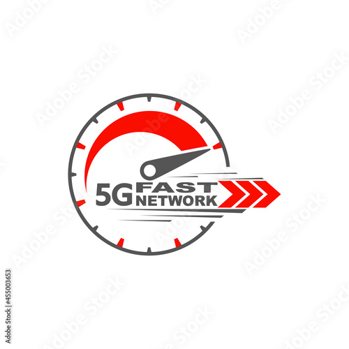 5G network wireless technology. Digital speedmeter concept with 5G icon. High speed internet.