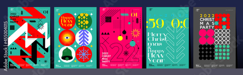 Merry Christmas and Happy New Year! Winter. Holiday Party. Simple background. Trendy style. Cover, invitation or poster design. Vector illustration.