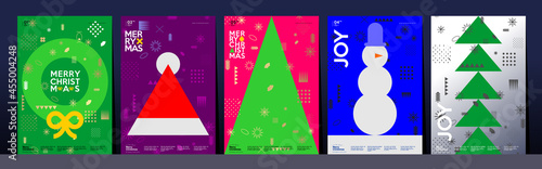 Merry Christmas and Happy New Year! Winter. Holiday Party. Simple background. Trendy style. Cover, invitation or poster design. Vector illustration.