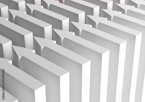 Background with arrows. White arrows point in one direction. Business teamwork concept. Business background. Metaphor for moving in one direction. Team thinking background. 3d rendering.