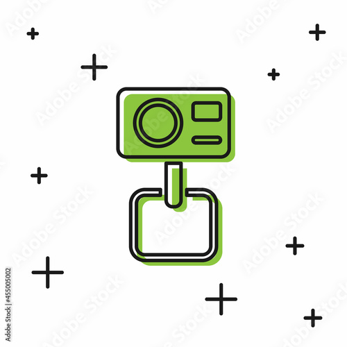Black Action extreme camera icon isolated on white background. Video camera equipment for filming extreme sports. Vector