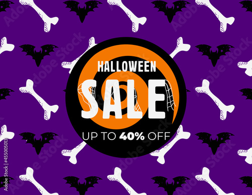 Happy Halloween sale vector banner. Paper cut style. Vector illusration