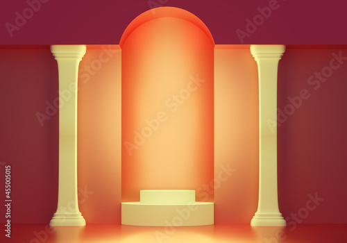 Podium on red background. E...