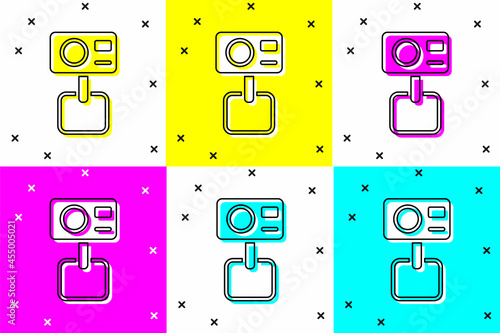 Set Action extreme camera icon isolated on color background. Video camera equipment for filming extreme sports. Vector