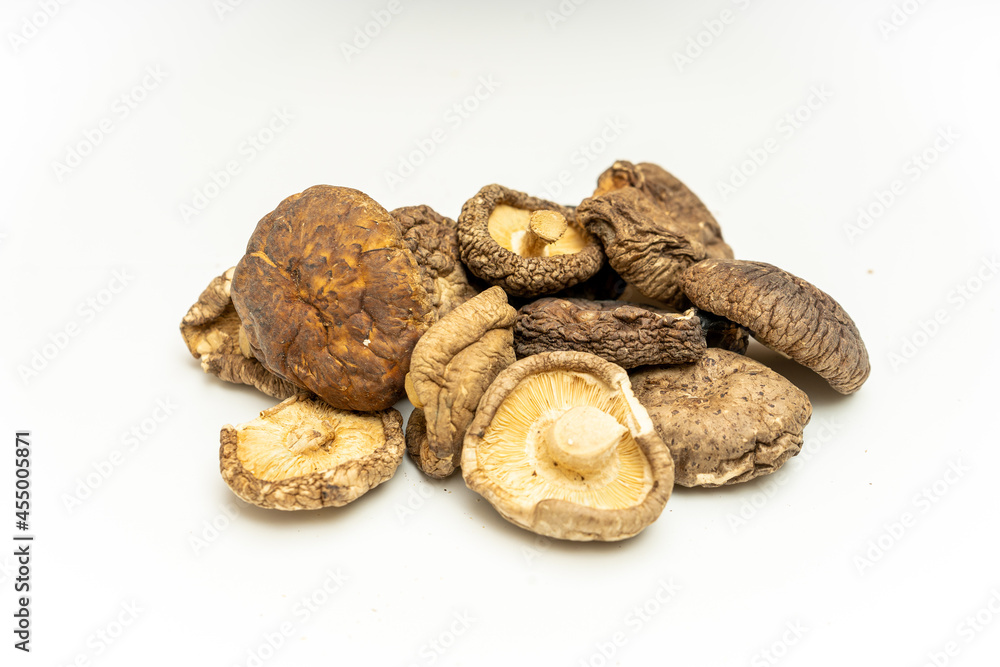 Delicious Dried Shiitake mushroom on white backgrong Delicious Dried Shiitake mushroom on white backgrong