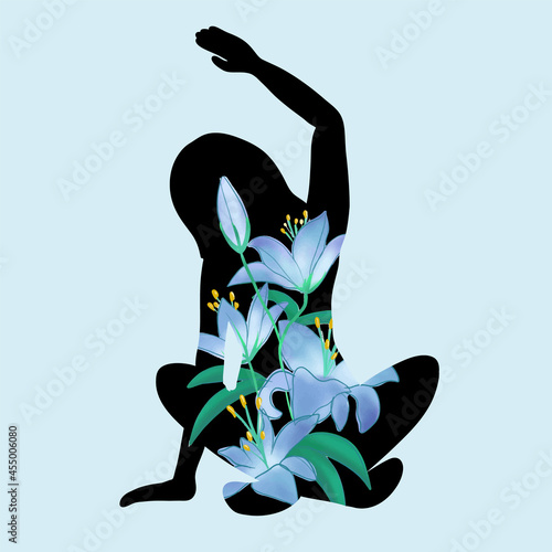 Meditation girl, yoga and mindfulness. vector illustration