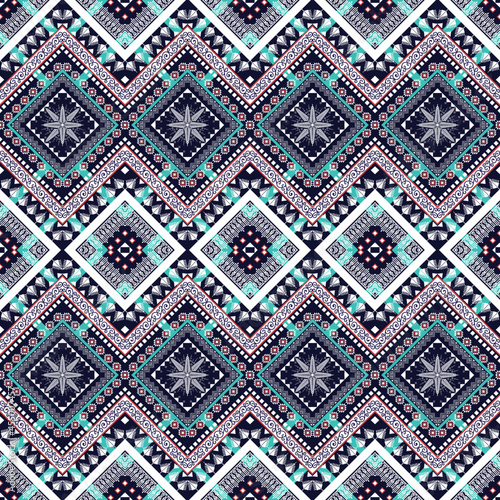Ikat Indian ethnic pattern. Aztec fabric carpet mandala ornament boho chevron textile decoration wallpaper. Tribal turkey African traditional embroidery vector illustrations background 