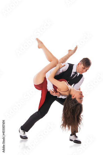 Couple of ballet dancers posing isolated