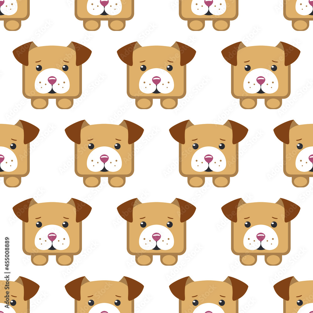 Dog square vector seamless pattern. Flat puppy on white background Dog square vector seamless pattern. Flat puppy on white background
