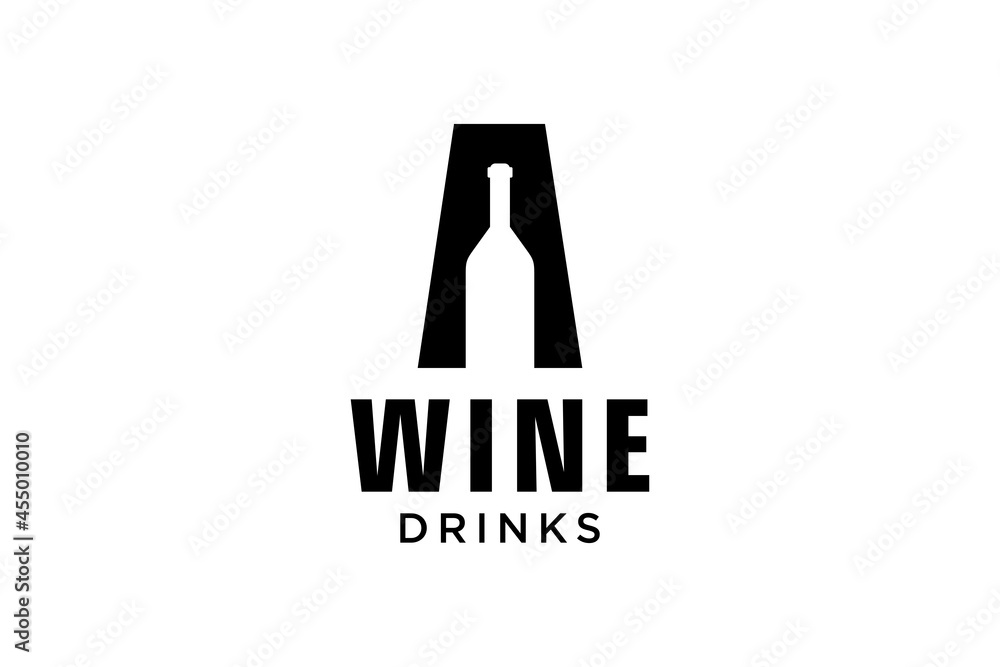initial letter A with wine bottle logo design template initial letter A with wine bottle logo design template