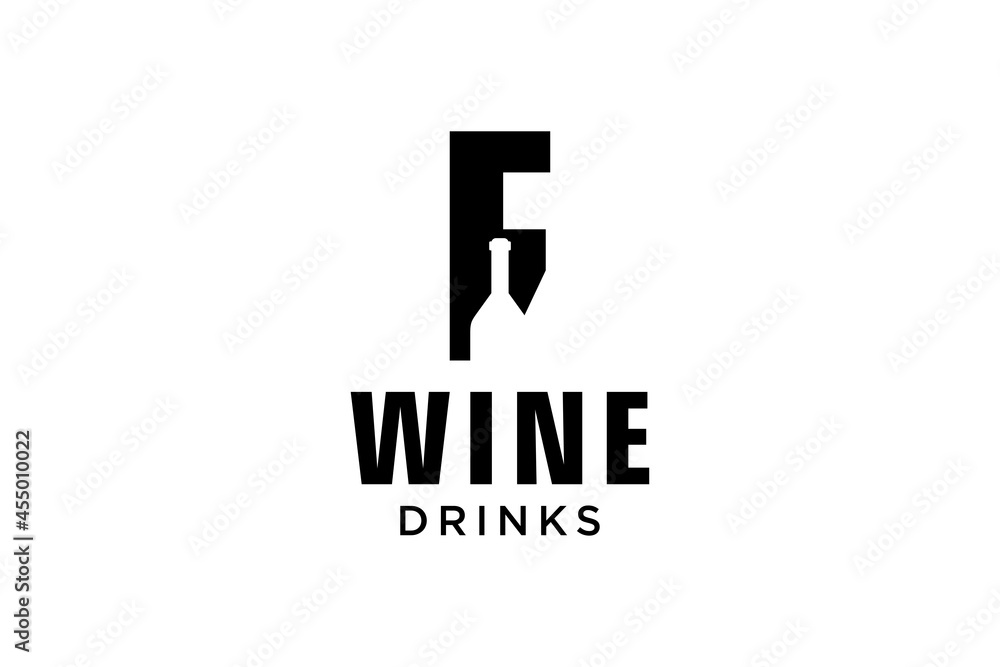 initial letter F with wine bottle logo design template initial letter F with wine bottle logo design template