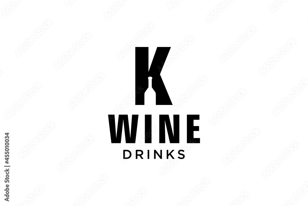 initial letter K with wine bottle logo design template