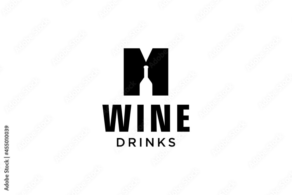 initial letter M with wine bottle logo design template